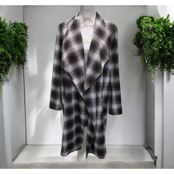 BB Dakota Steve Madden Academia Plaid Longline Blazer Jacket Brown Size L - Picture 2 of 12